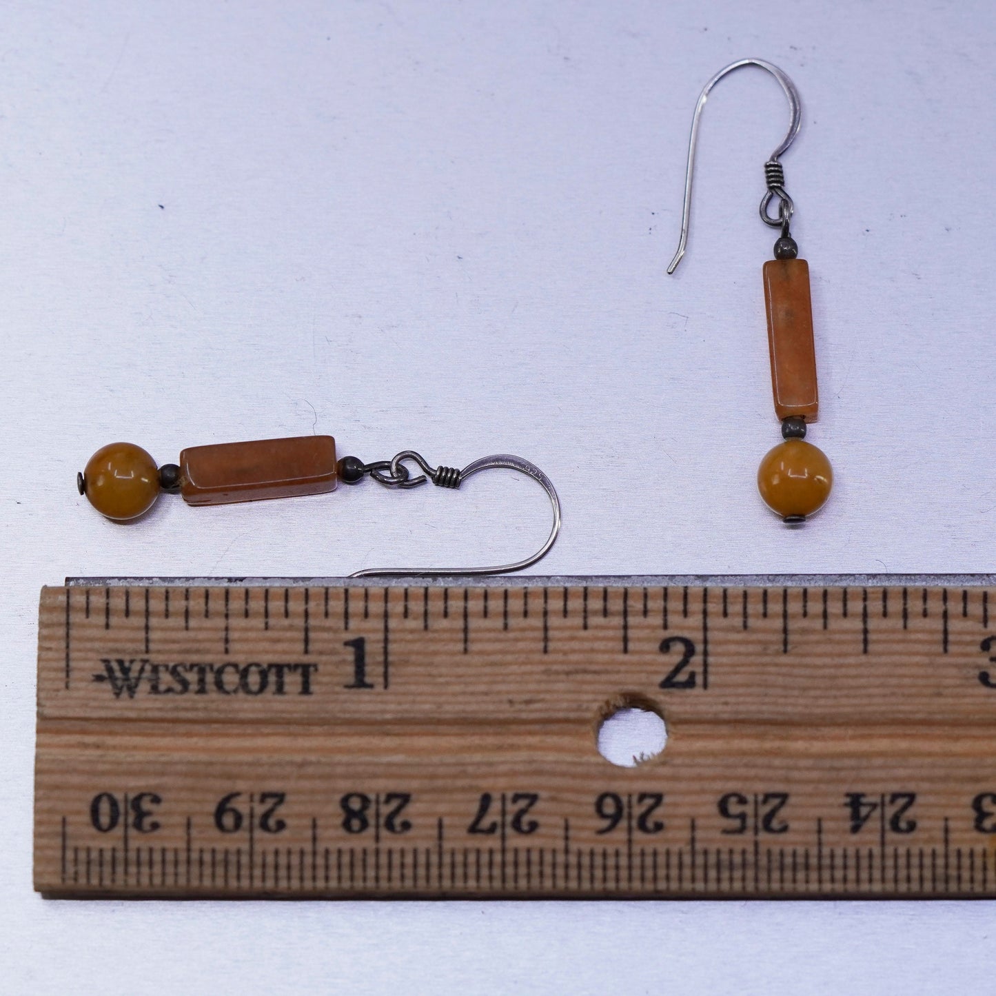 Vintage Sterling 925 silver handmade earrings with citrine tube beads