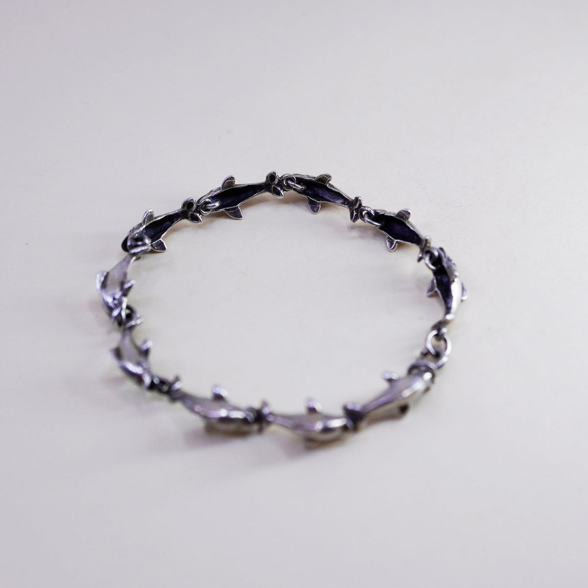 7.25”, vintage Sterling silver handmade bracelet, 925 dolphin links chain