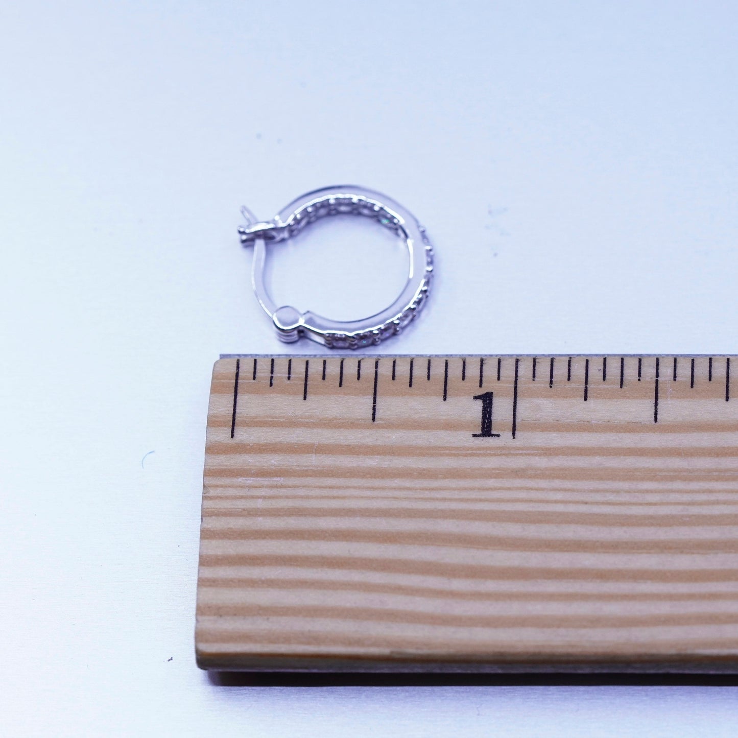 0.5”, vintage Sterling silver handmade earrings, 925 Huggie hoops with Cz