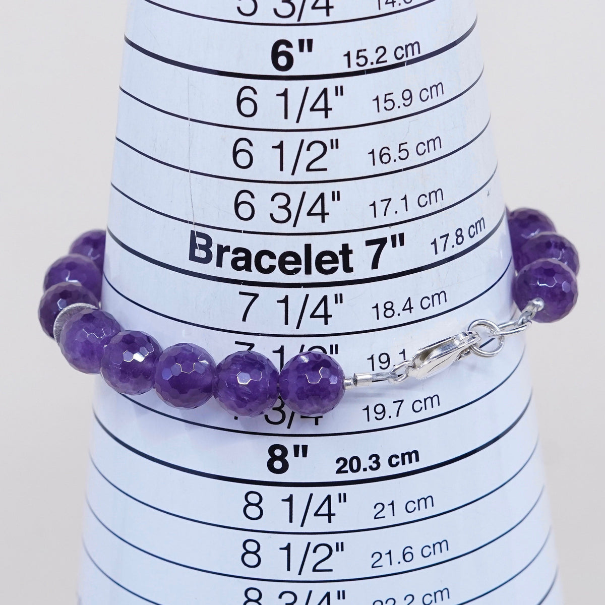 7.5” Vintage Sterling 925 silver handmade bracelet, natural amethyst beads