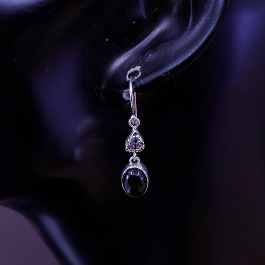 Vintage Sterling 925 silver handmade earrings with oval garnet, dangle