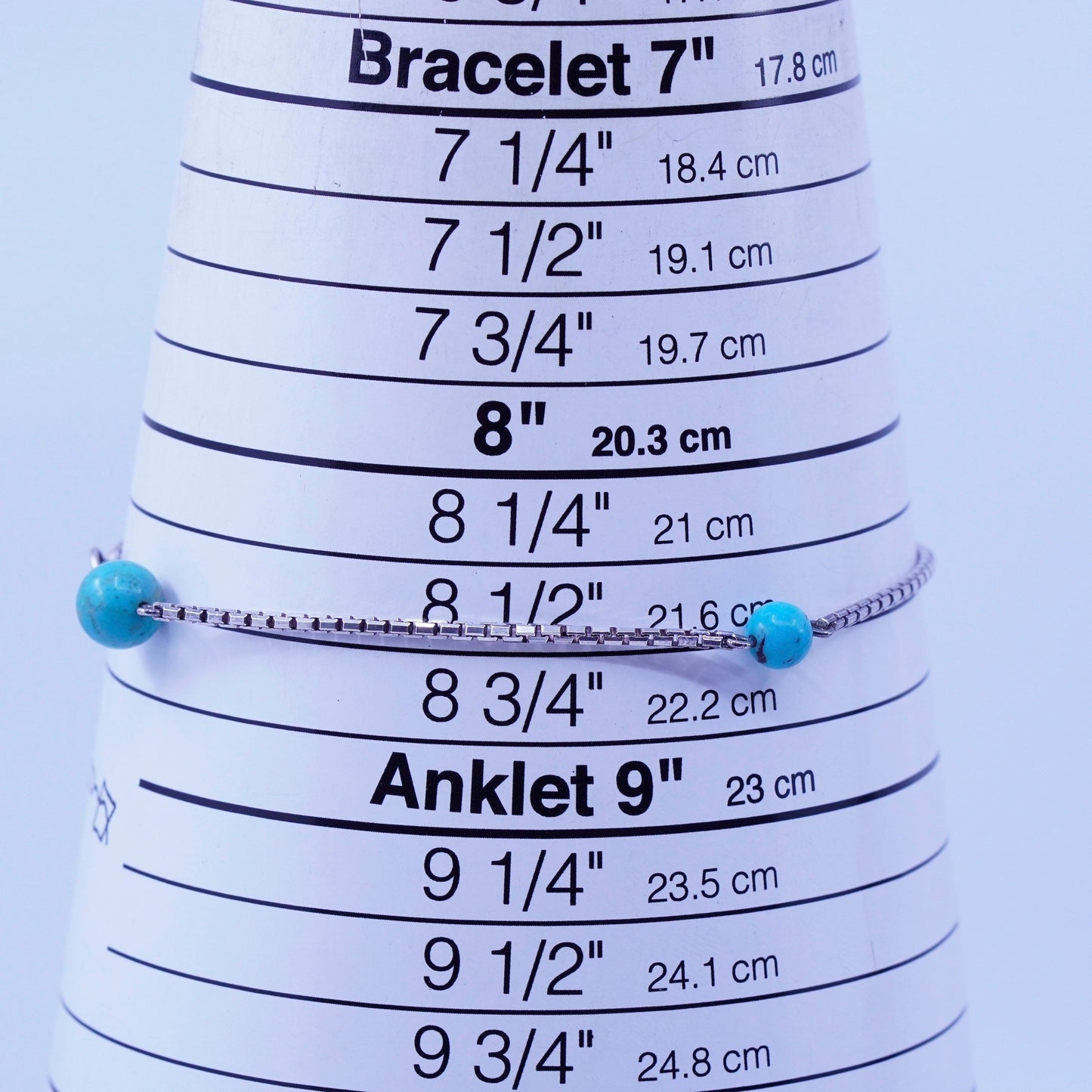 8.5”, Italy Sterling 925 silver handmade bracelet, box chain turquoise beads