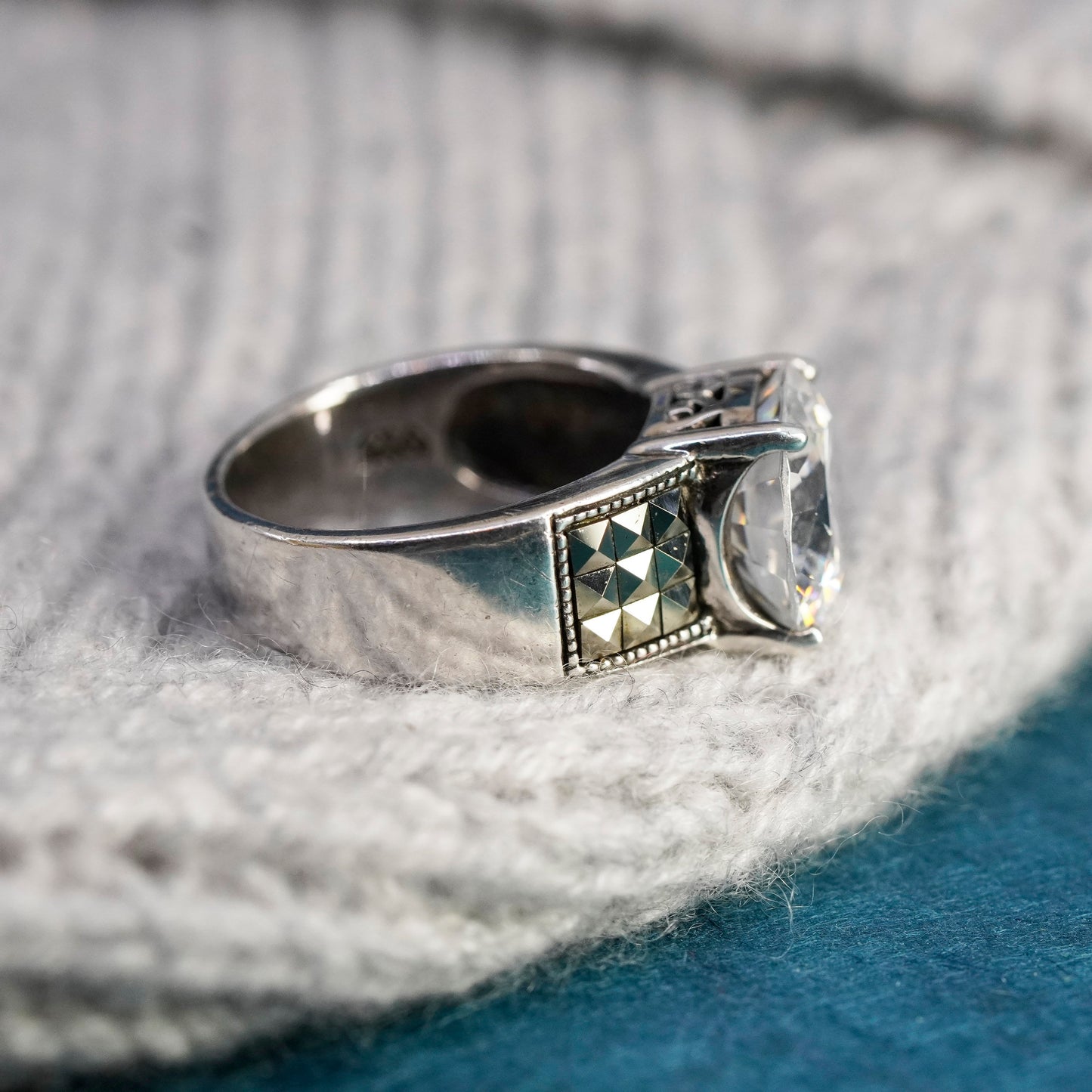 Size 8, Judith Jack Sterling 925 silver anniversary ring with Cz marcasite
