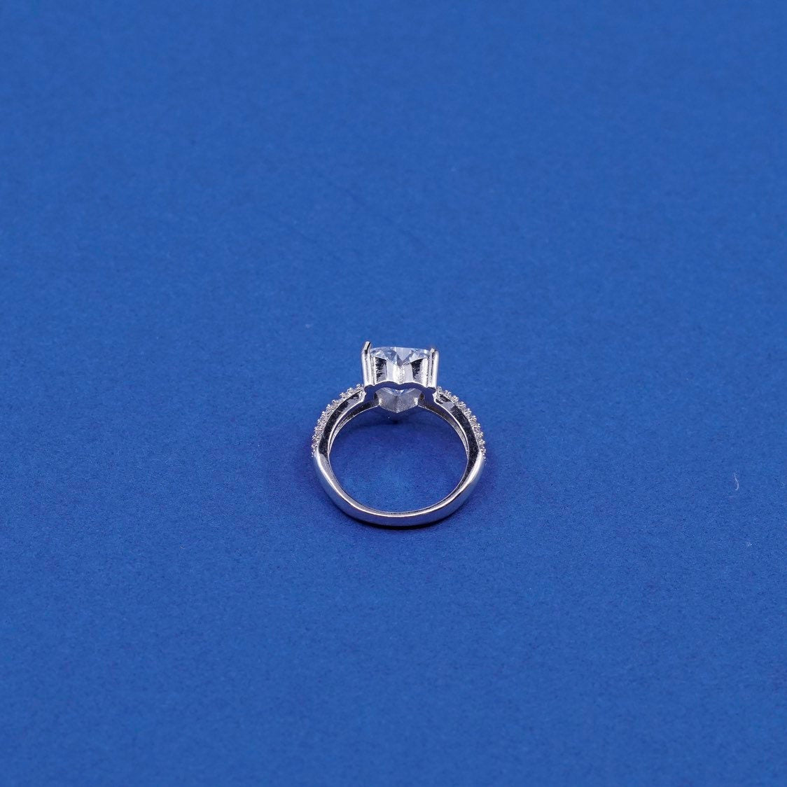 sz 5, vtg Sterling silver engagement ring, 925 w/ heart N cluster Cz