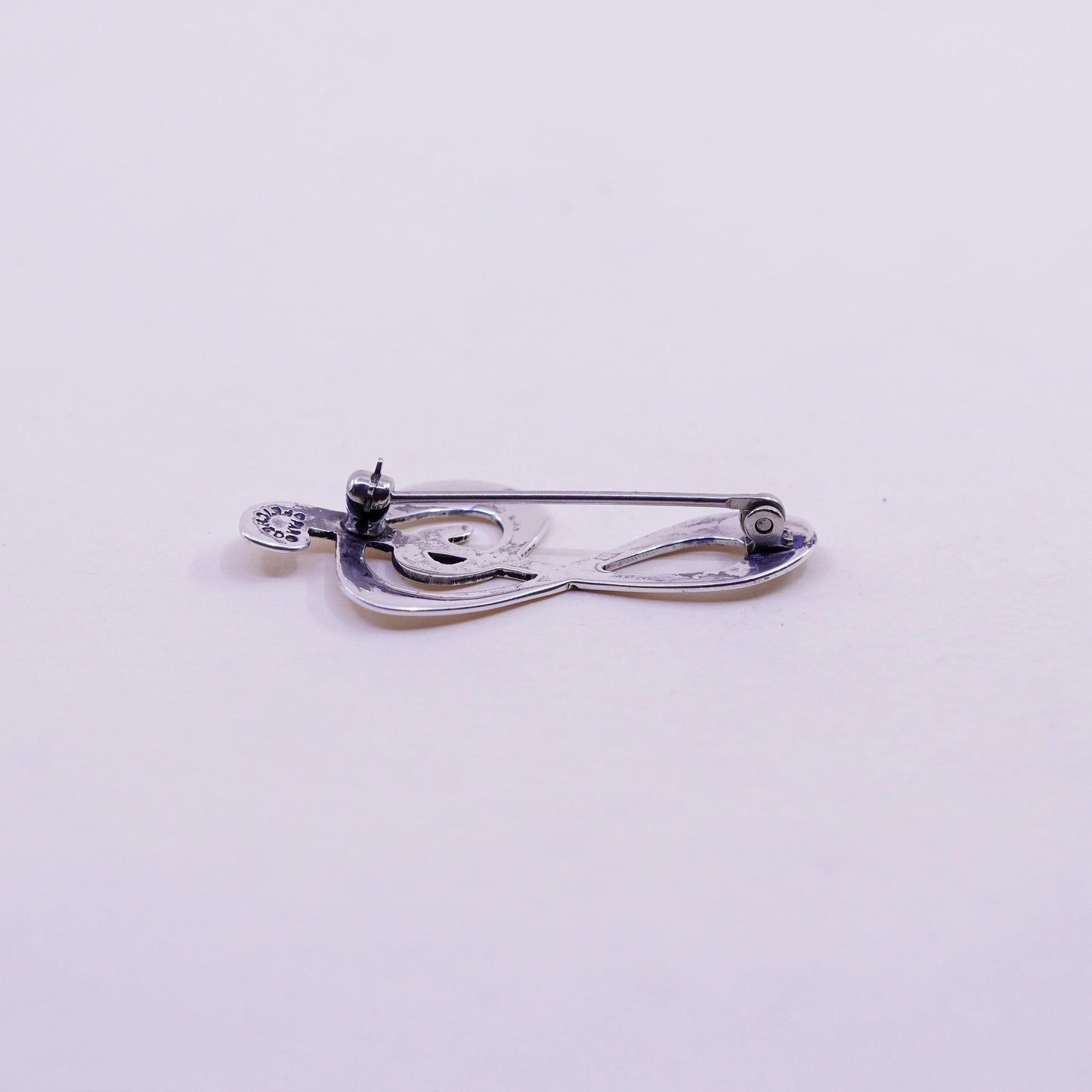 Vintage far fetched sterling silver handmade brooch, 925 music symbol
