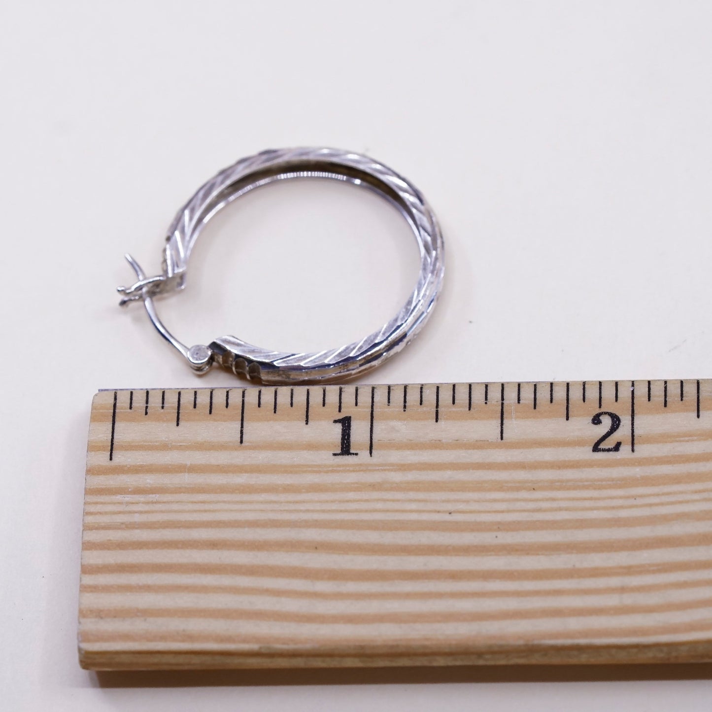 1.25”, VTG sterling silver loop earrings, textured minimalist primitive hoops