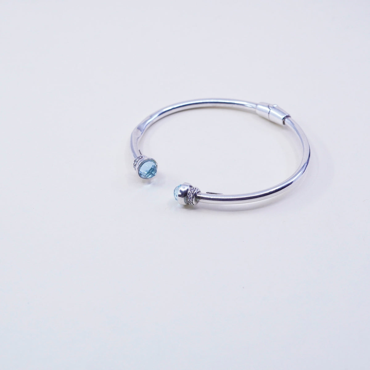 6.5”, Dyadema sterling silver contemporary bracelet, 925 bangle cushion topaz