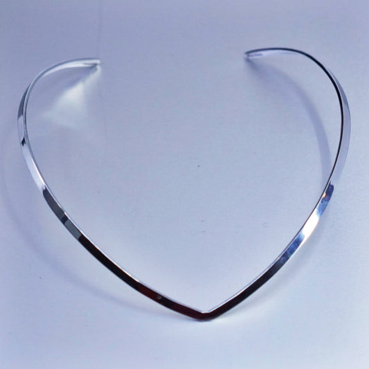 14”, VTG Mexico Sterling 925 silver handmade V shaped choker collar necklace