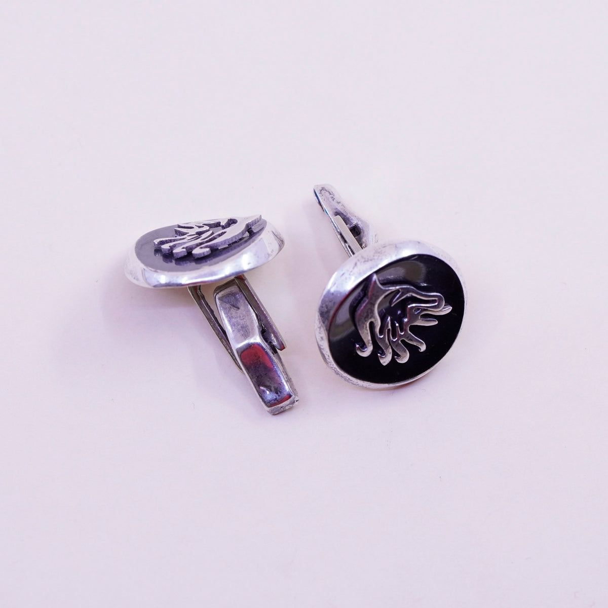 vtg ledesma Hecho En taxco sterling silver cuff link, 925 cufflink horse head