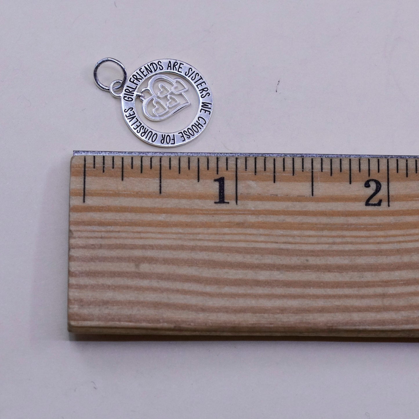 vtg Sterling silver handmade quote pendant, 925 circle “girlfriends are sisters
