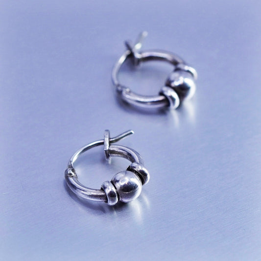 10mm, vintage Sterling silver handmade earrings, 925 hoops with beads