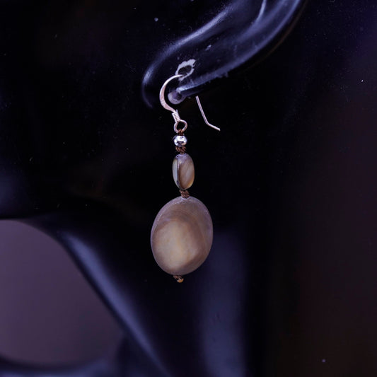 Vintage Sterling 925 silver handmade earrings with brown mother of pearl