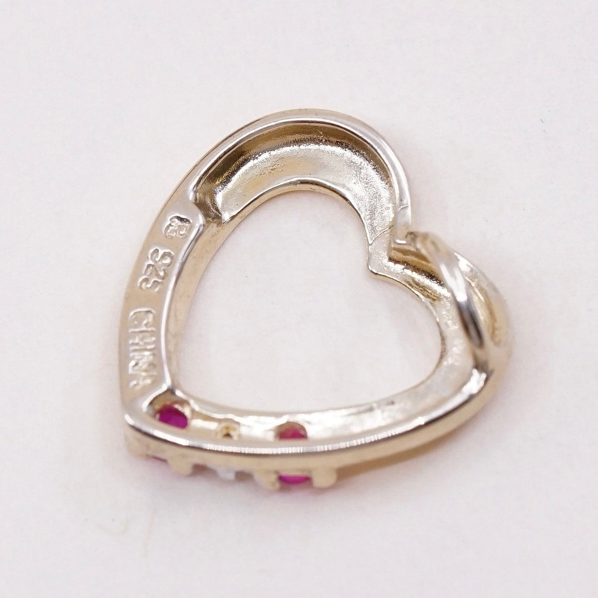Vermeil Gold over sterling silver pendant, 925 heart with ruby and diamond