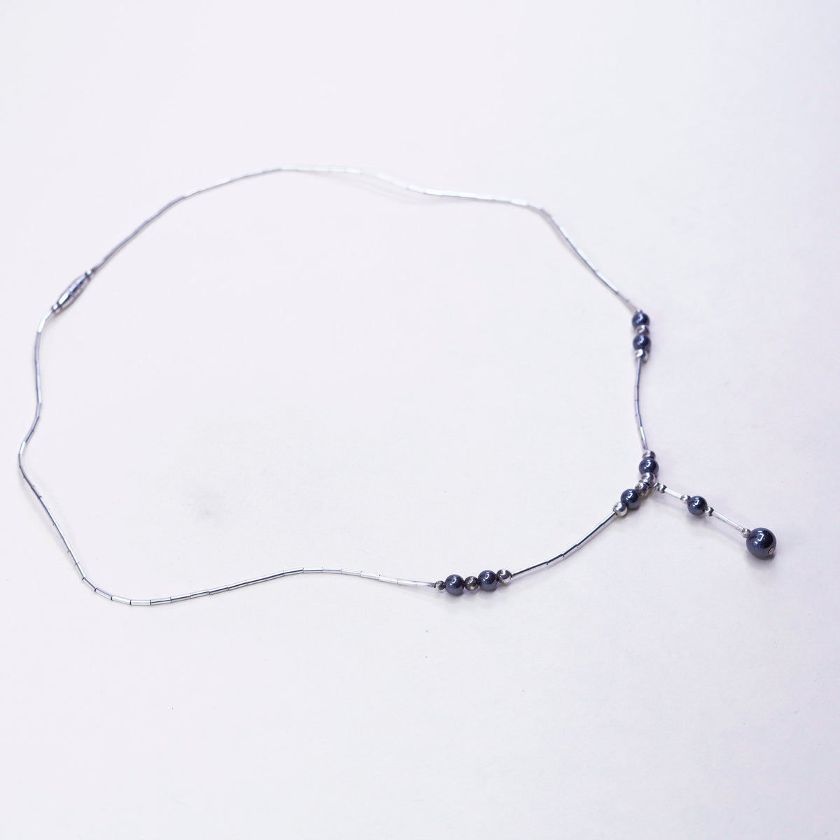 16”, vintage Sterling handmade necklace, 925 liquid silver with hematite beads
