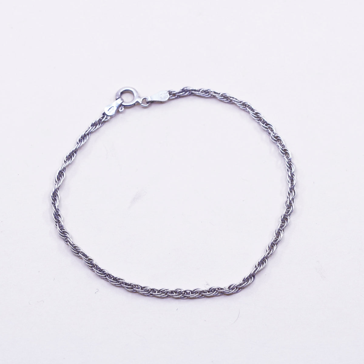 7.25”, 2mm, Vintage milor sterling 925 silver Italy rope chain bracelet