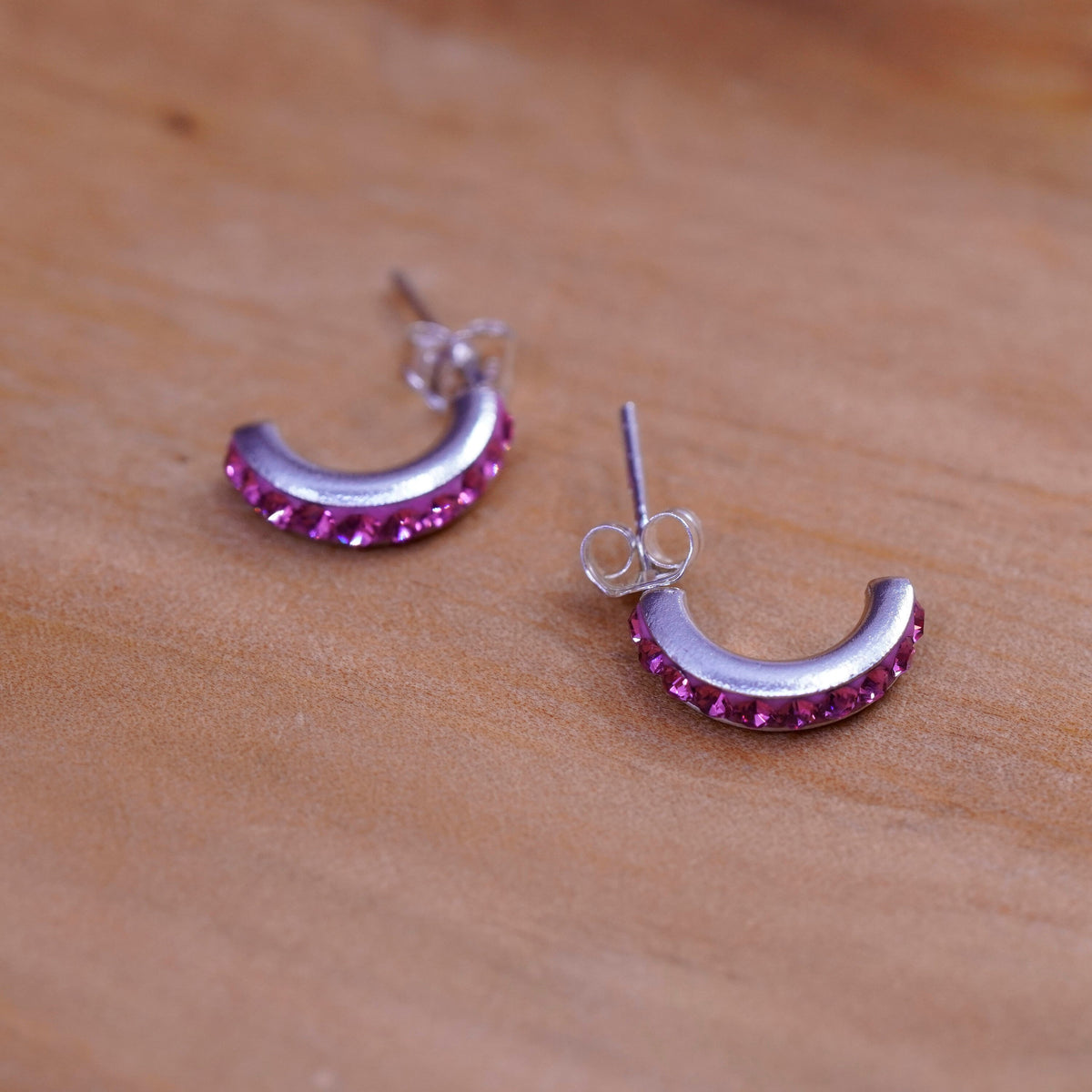 0.5”, vintage Sterling 925 silver handmade crystal studs, earrings