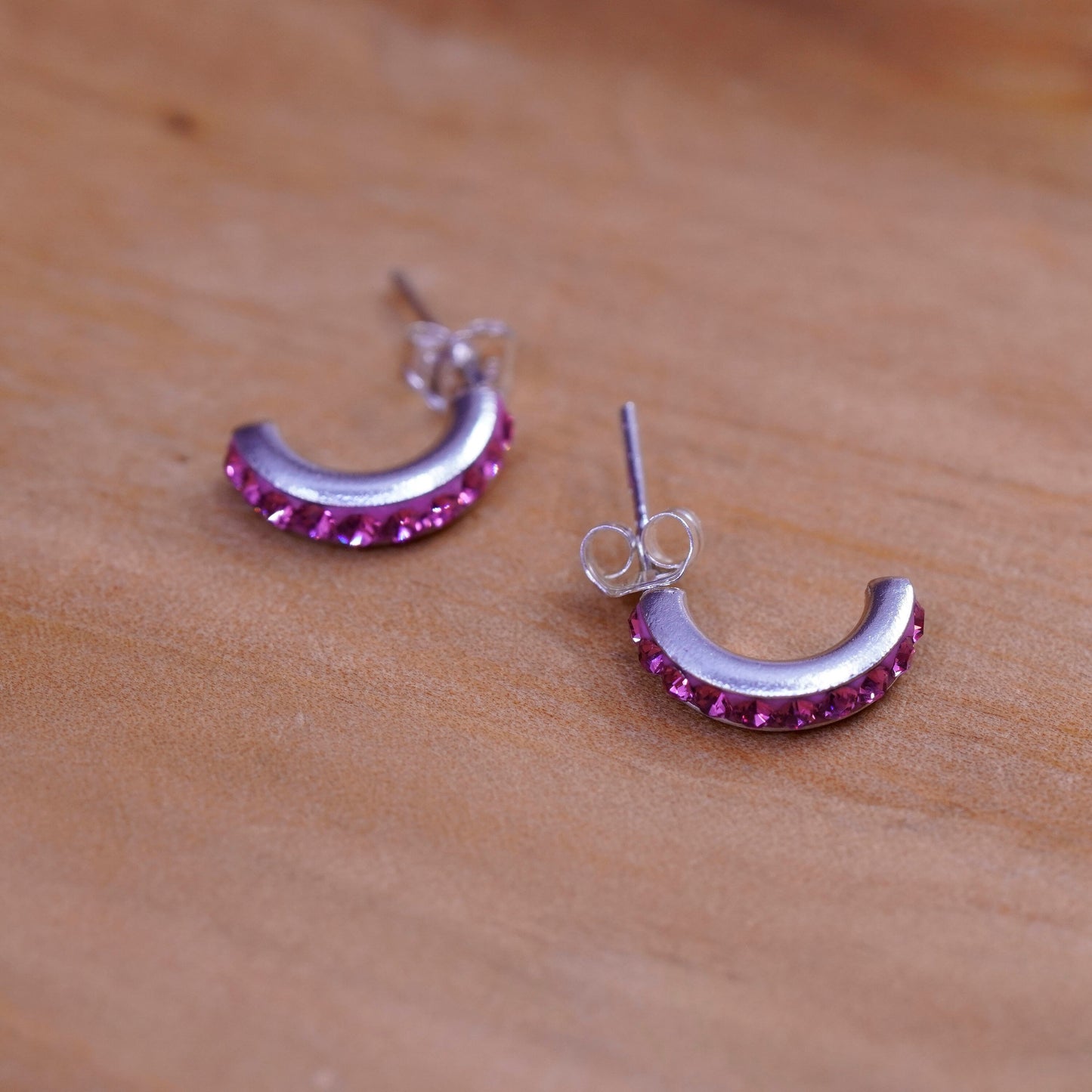 0.5”, vintage Sterling 925 silver handmade crystal studs, earrings