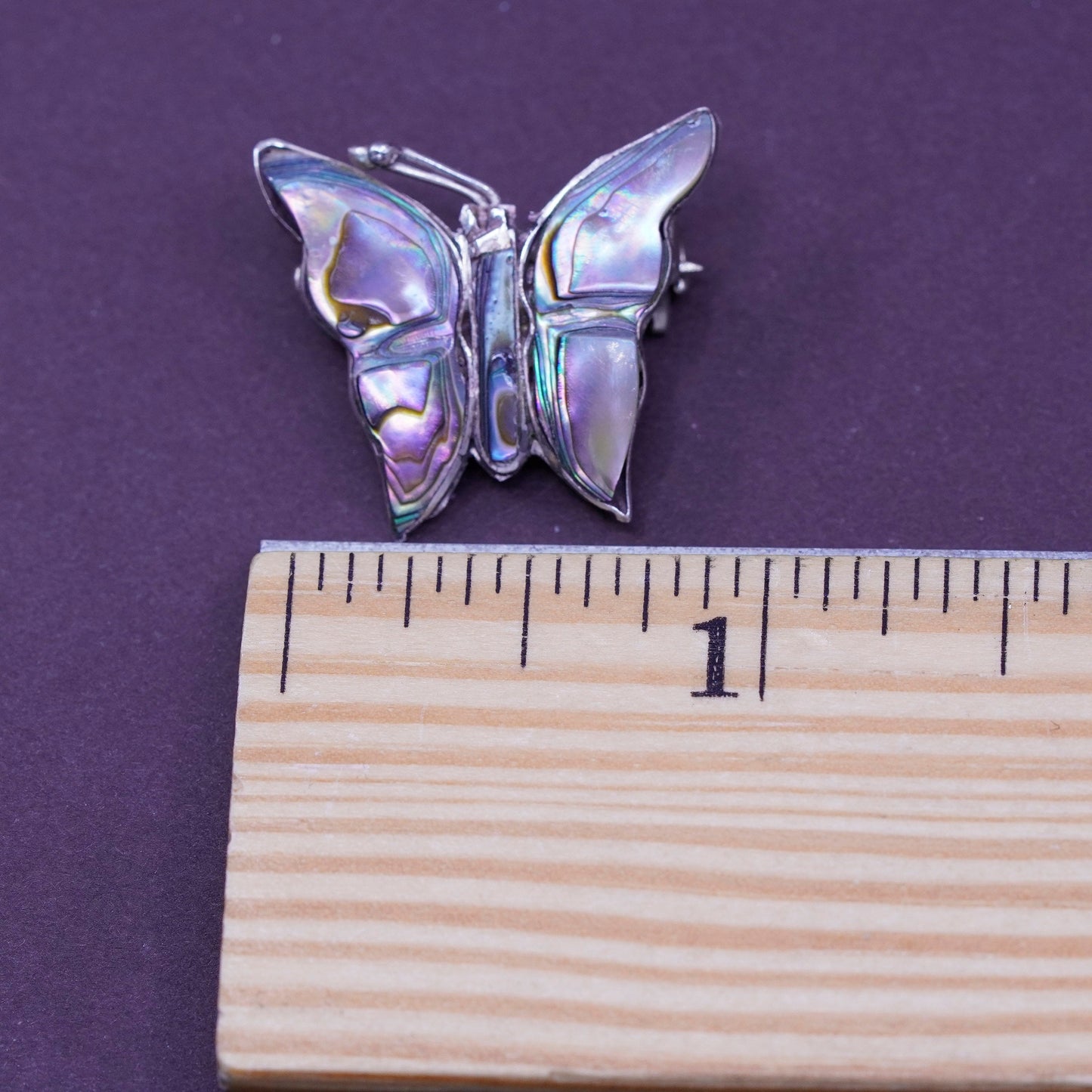 vtg antique southwestern handmade sterling silver butterfly brooch w/ abalone