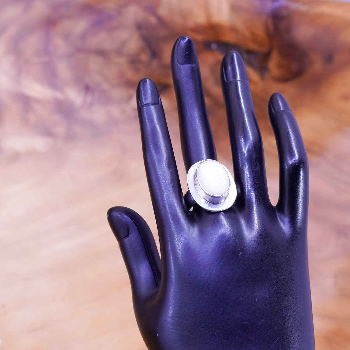 Size 9.25, vintage sterling 925 silver handmade ring with oval moonstone