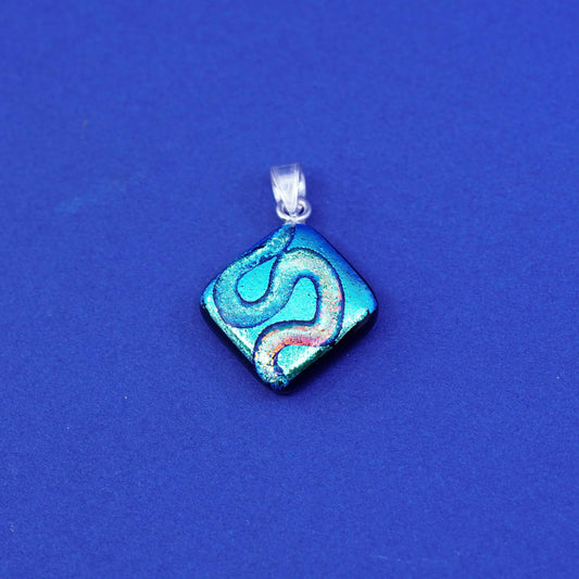 Vintage sterling 925 silver handmade pendant with dichroic glass