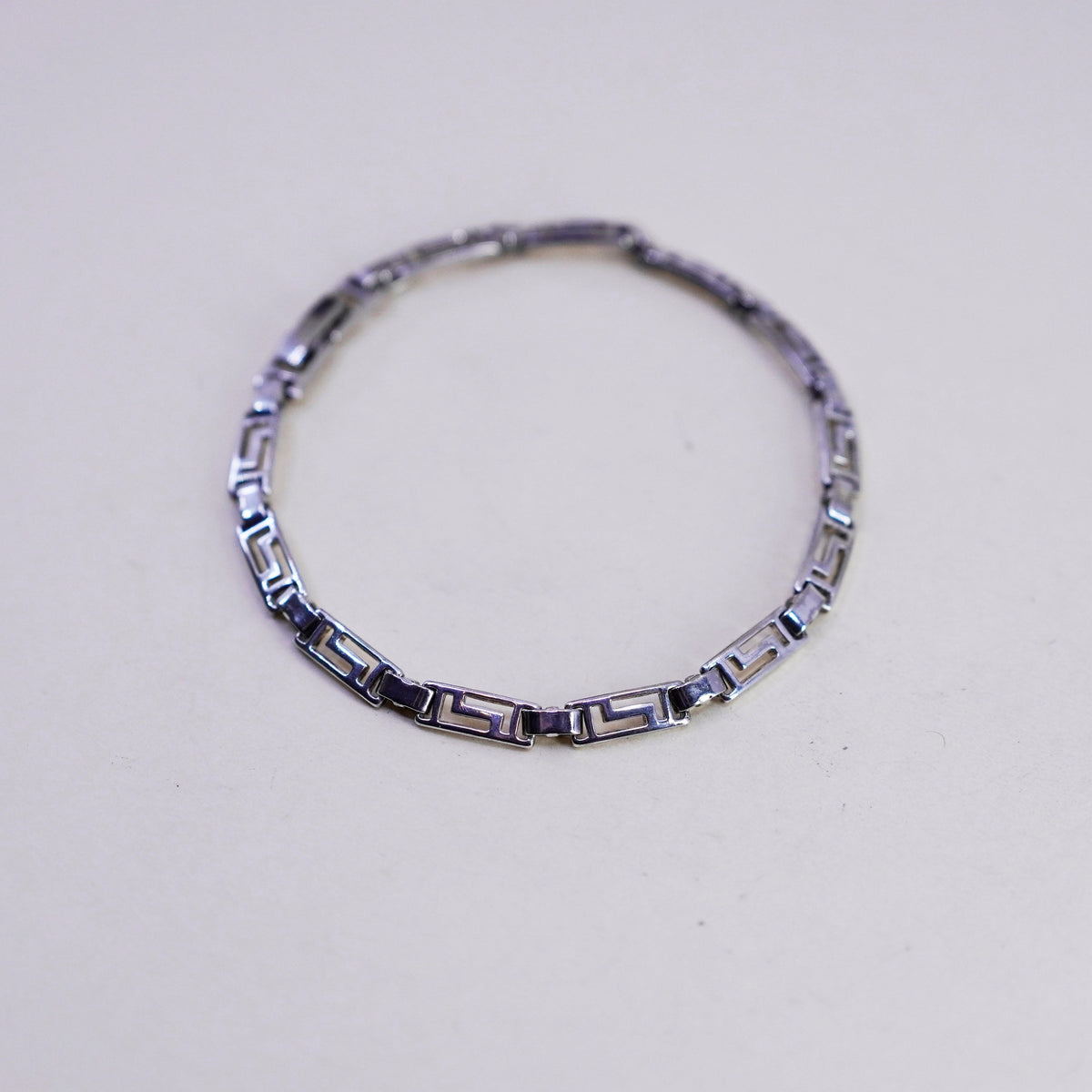 7.25”, Vintage Sterling silver handmade bracelet, 925 Greek key link chain