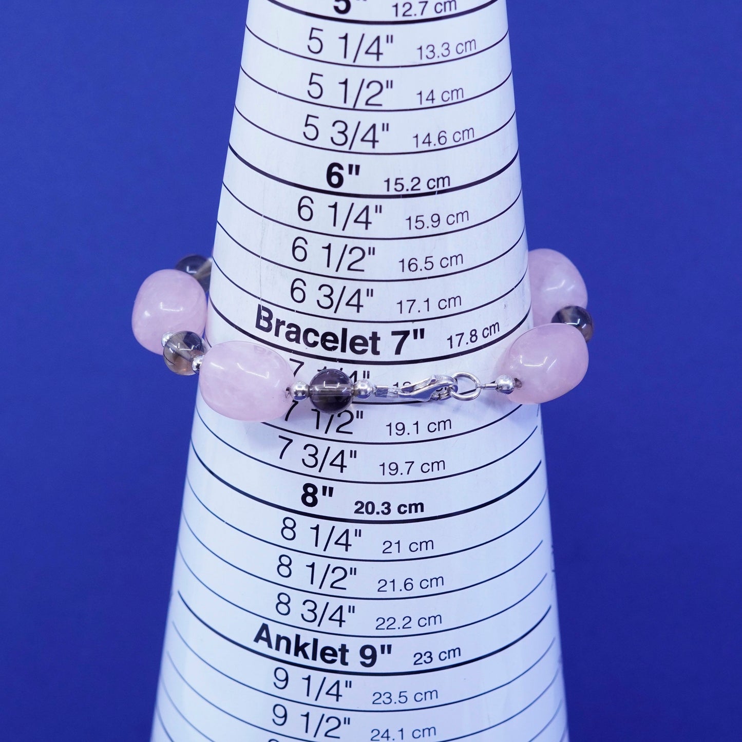 7.25”, sterling 925 silver handmade bracelet, nugget rose quartz with amethyst