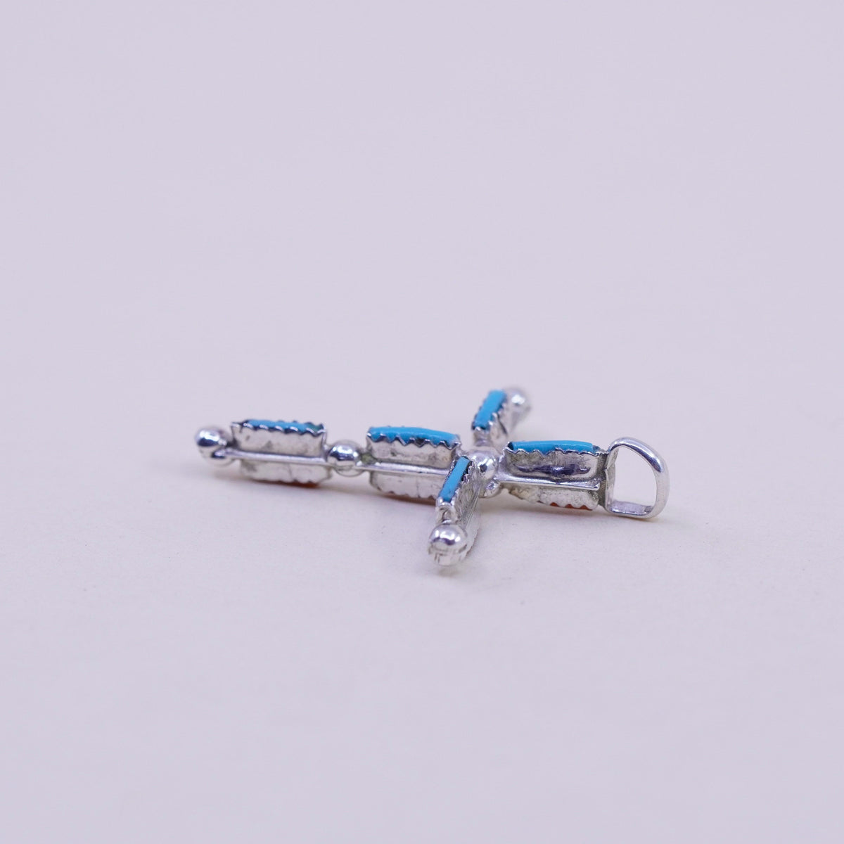 Native American Southwestern sterling silver pendant, 925 cross turquoise coral
