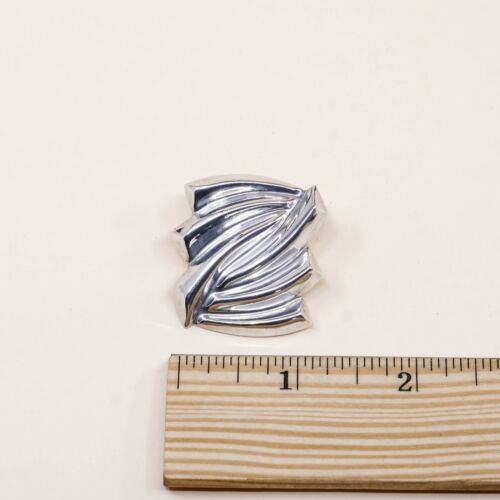 Vtg Modern STERLING 925 SILVER Mexican Handmade Earrings, Ribbed 925 Clip On