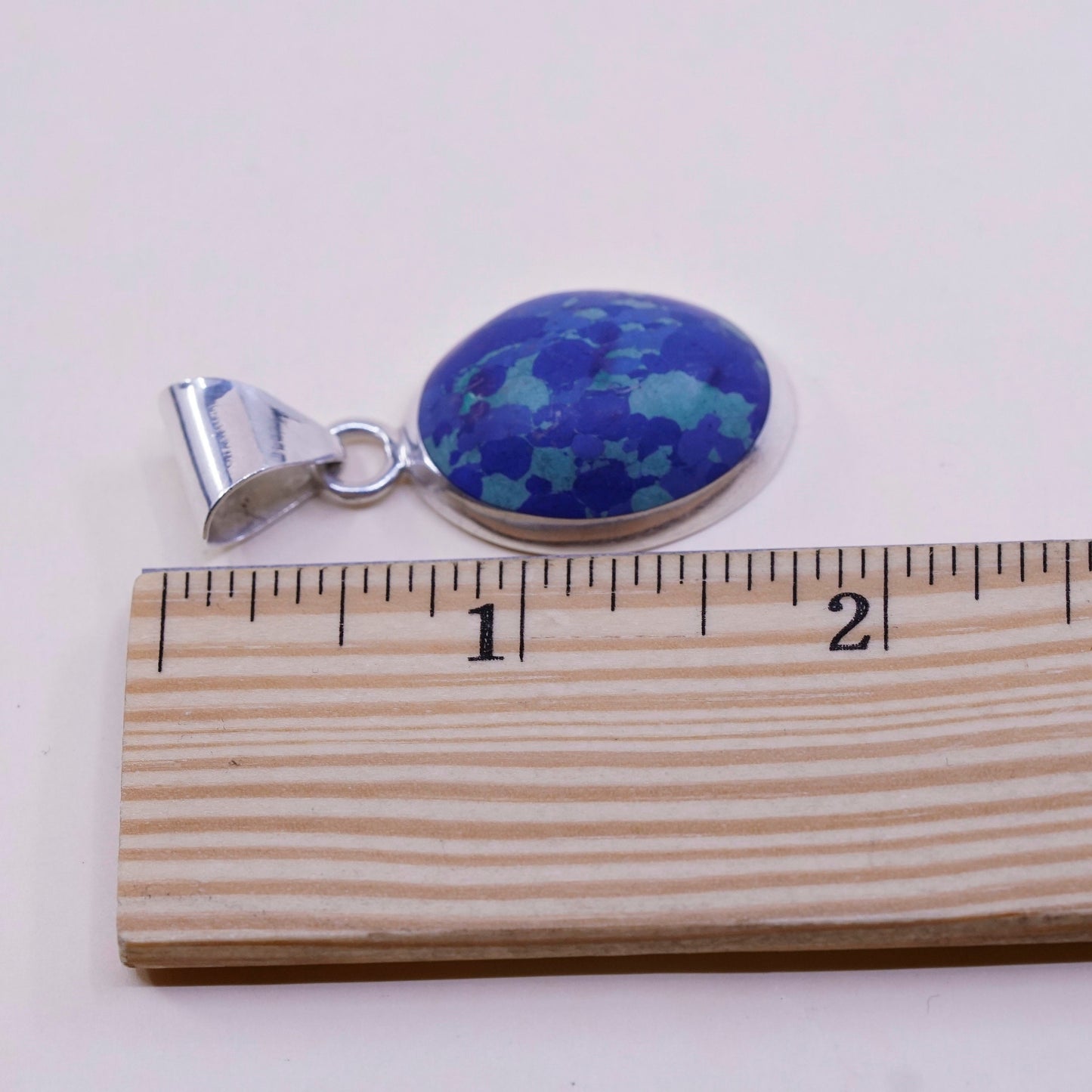 Vintage handmade sterling silver charm, mexico 925 with oval azurite