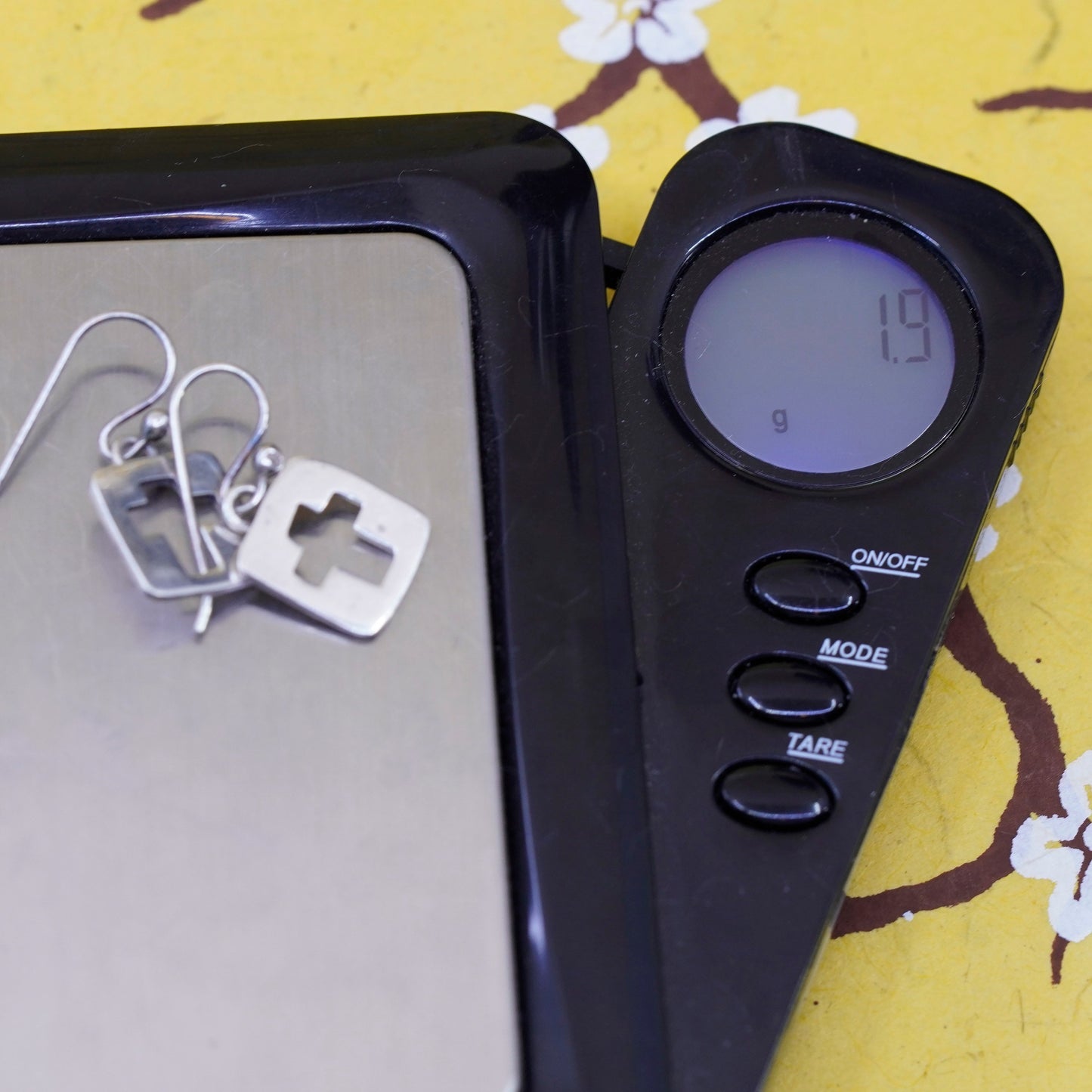 Vintage Sterling silver handmade earrings, 925 square dangle with cross cut out