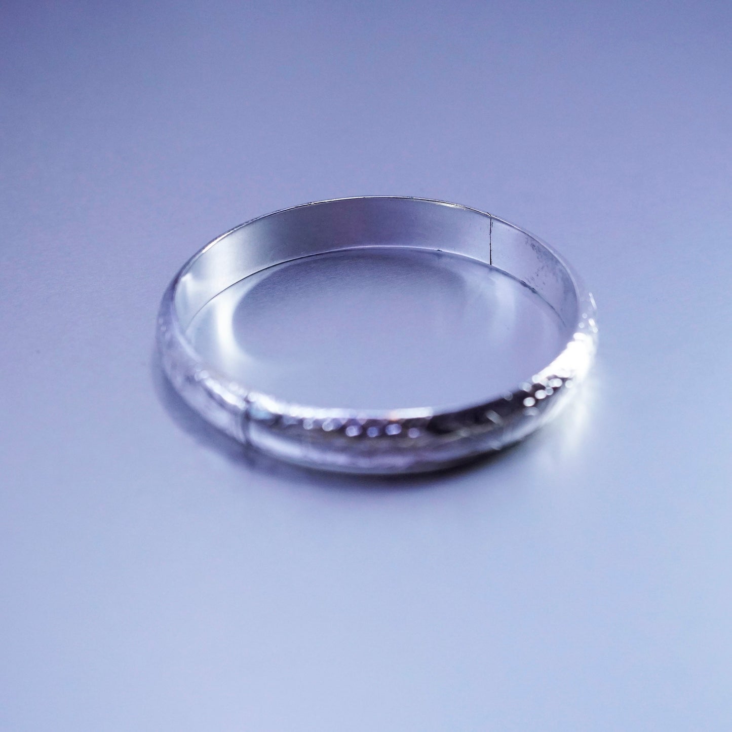 7.25”, Vintage Sterling 925 silver handmade bracelet, textured hinged bangle