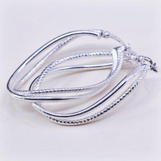 1.75”, JCM sterling silver loop earrings, primitive twisted cable hoops, huggie