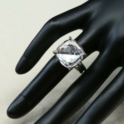 Sz 8.5, Sterling Silver Ring, 925 Silver cocktail statement Ring W/ Crystal