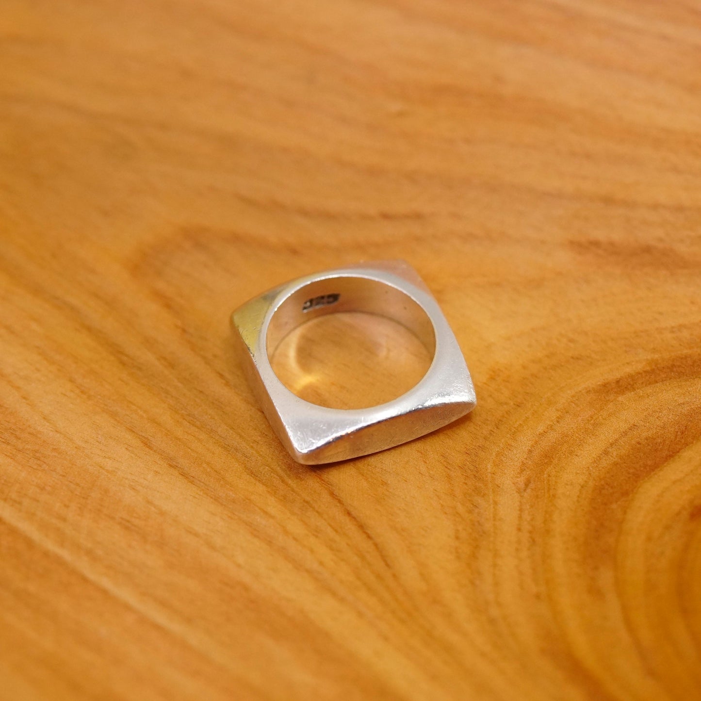 Size 6.25, vintage Sterling silver handmade square ring, 925 square ribbed band