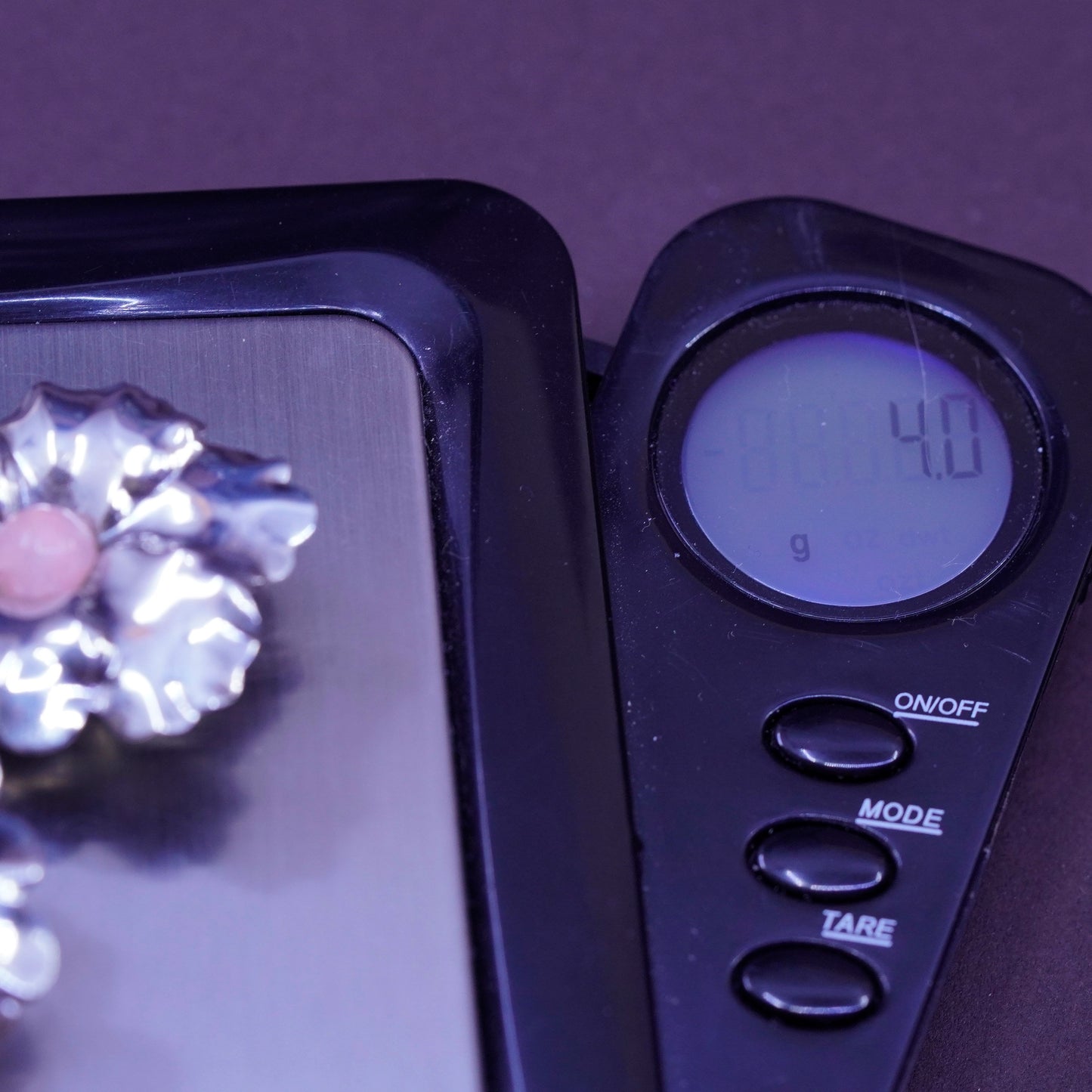 Vintage Sterling silver handmade earrings, 925 flower studs with pink quartz
