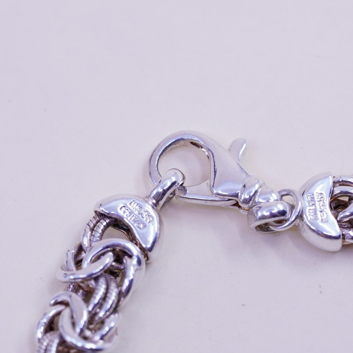 6.5”, vtg milor bold Sterling silver bracelet, 925 Byzantine, birdcage chain