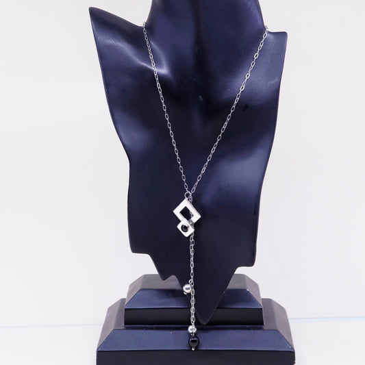 17”, sterling silver handmade necklace, 925 elongated chain w/ square pendant