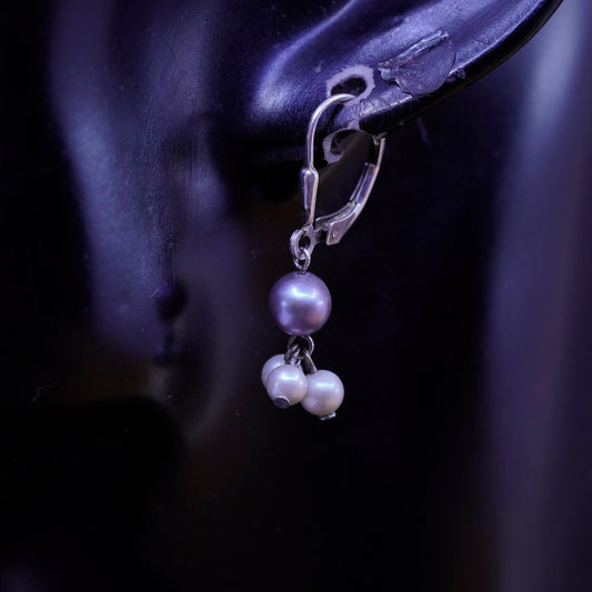 Vintage Sterling 925 silver Handmade earrings with cluster pearl