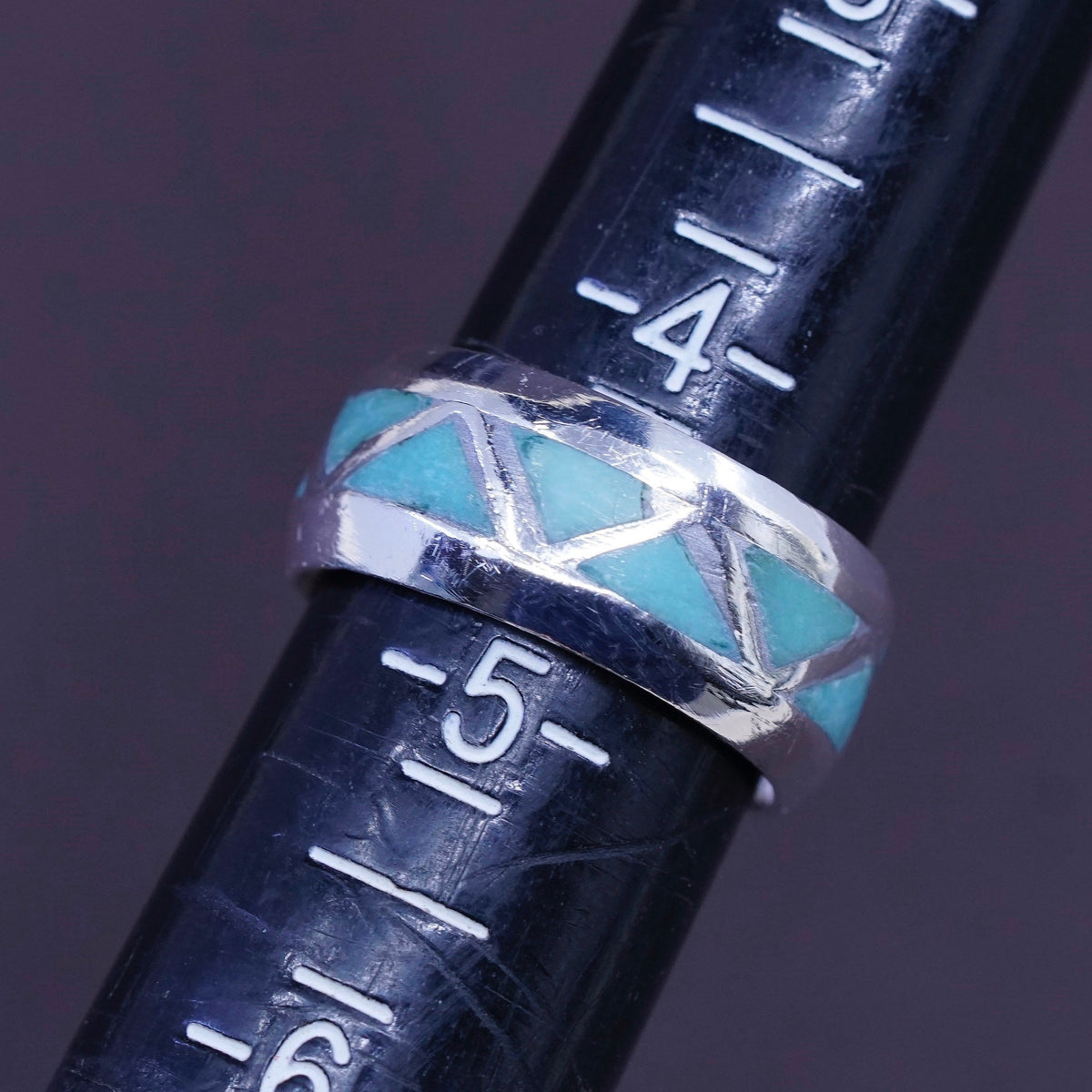 sz 4.5, vtg Sterling silver handmade ring, Native American, 925 band turquoise