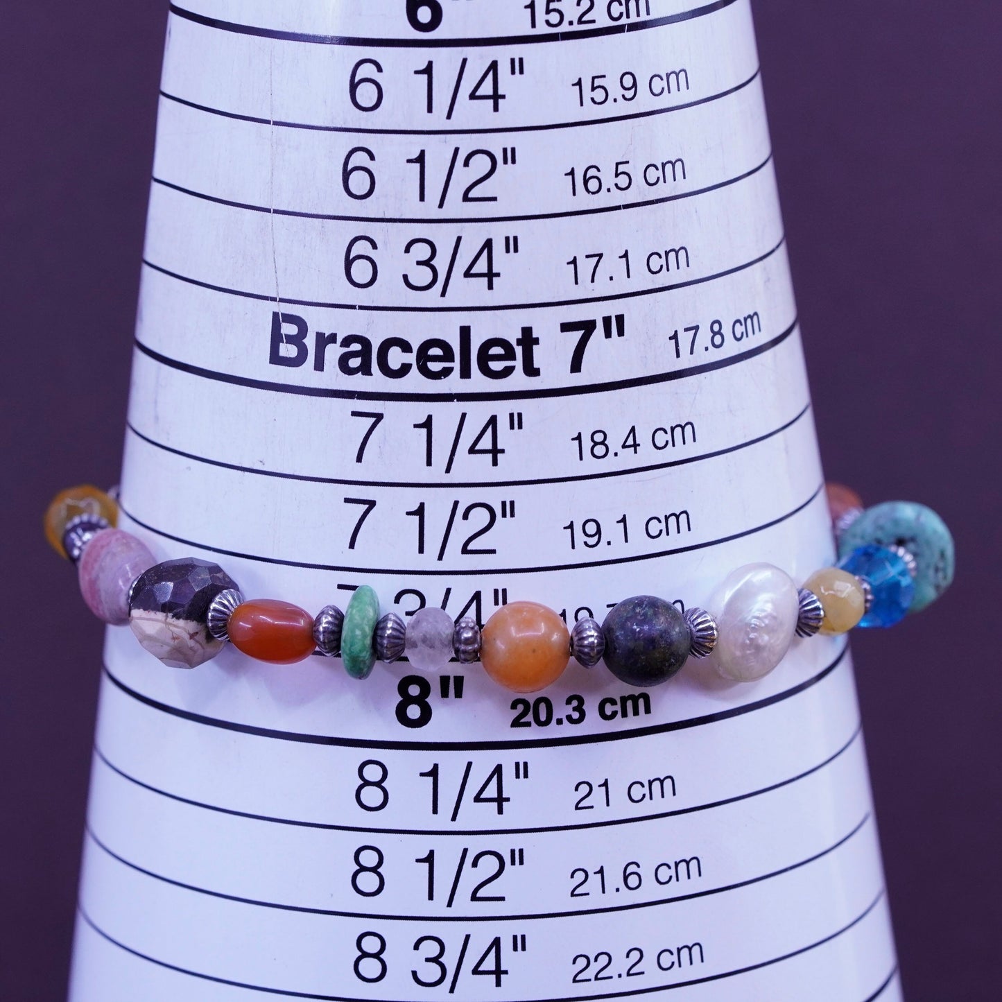 7.75”, sterling silver bracelet turquoise citrine carnelian polar bear charm