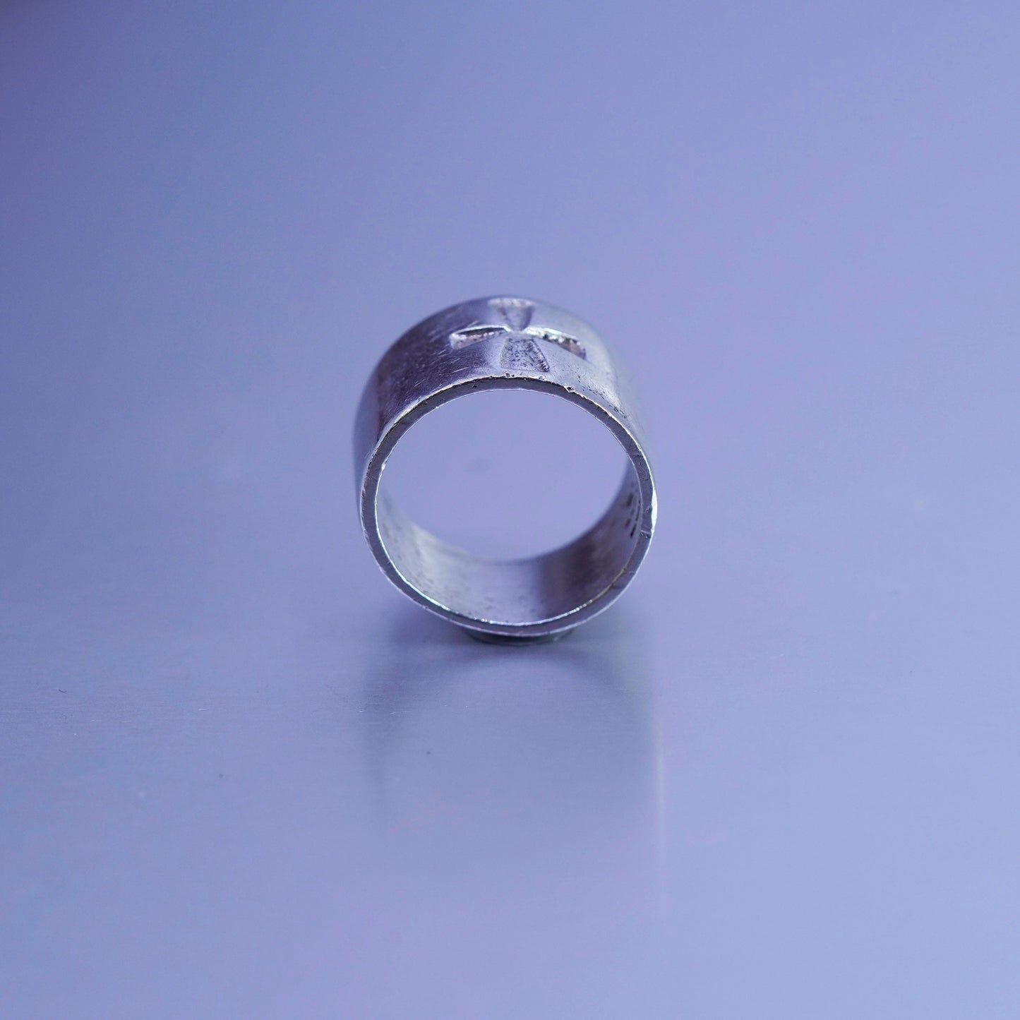 Size 6.75, vintage statement Sterling 925 silver handmade ring, band with cross