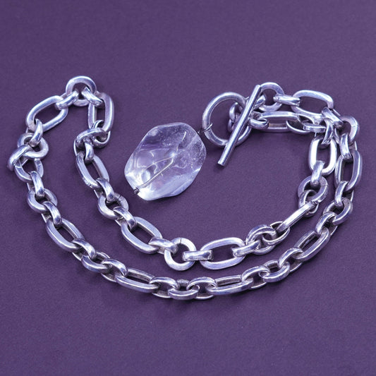 15”, 1mm, vintage Sterling silver necklace, 925 oval chain with Crystal pendant
