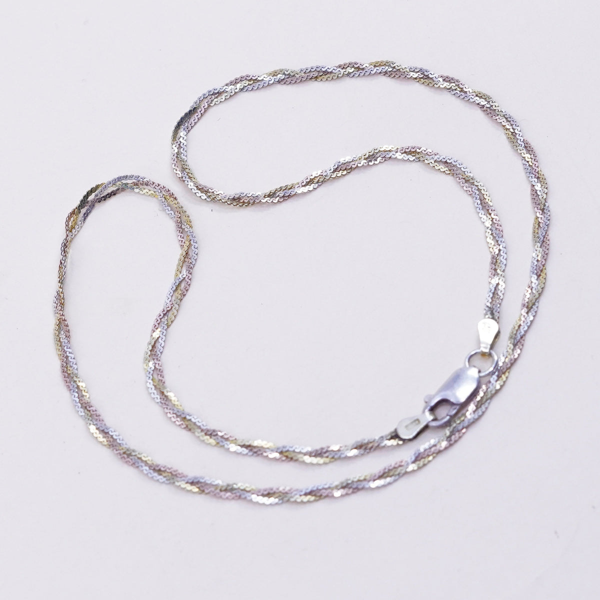 16”, vermeil gold over sterling silver necklace, 925 woven braided s link chain