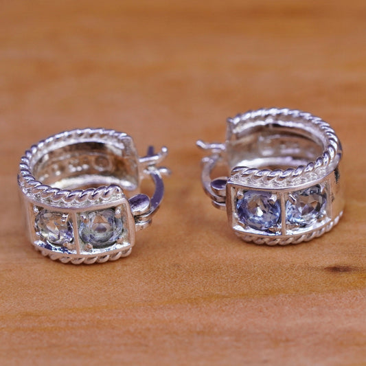 0.5”, vintage Sterling silver handmade earrings, 925 huggie hoops with topaz