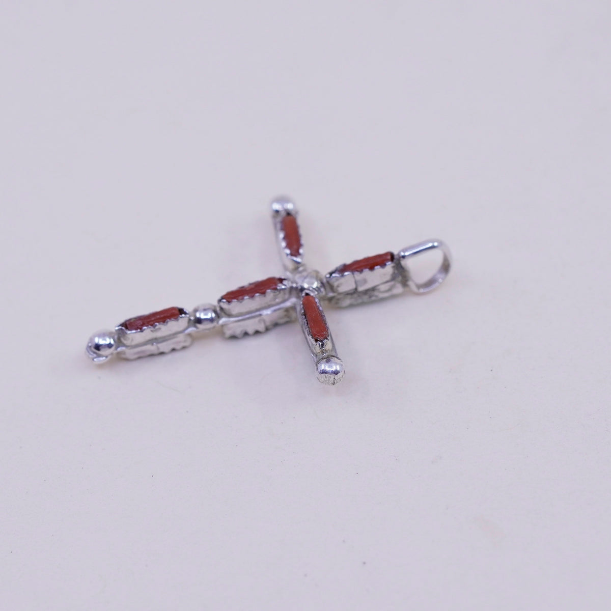 Native American Southwestern sterling silver pendant, 925 cross turquoise coral