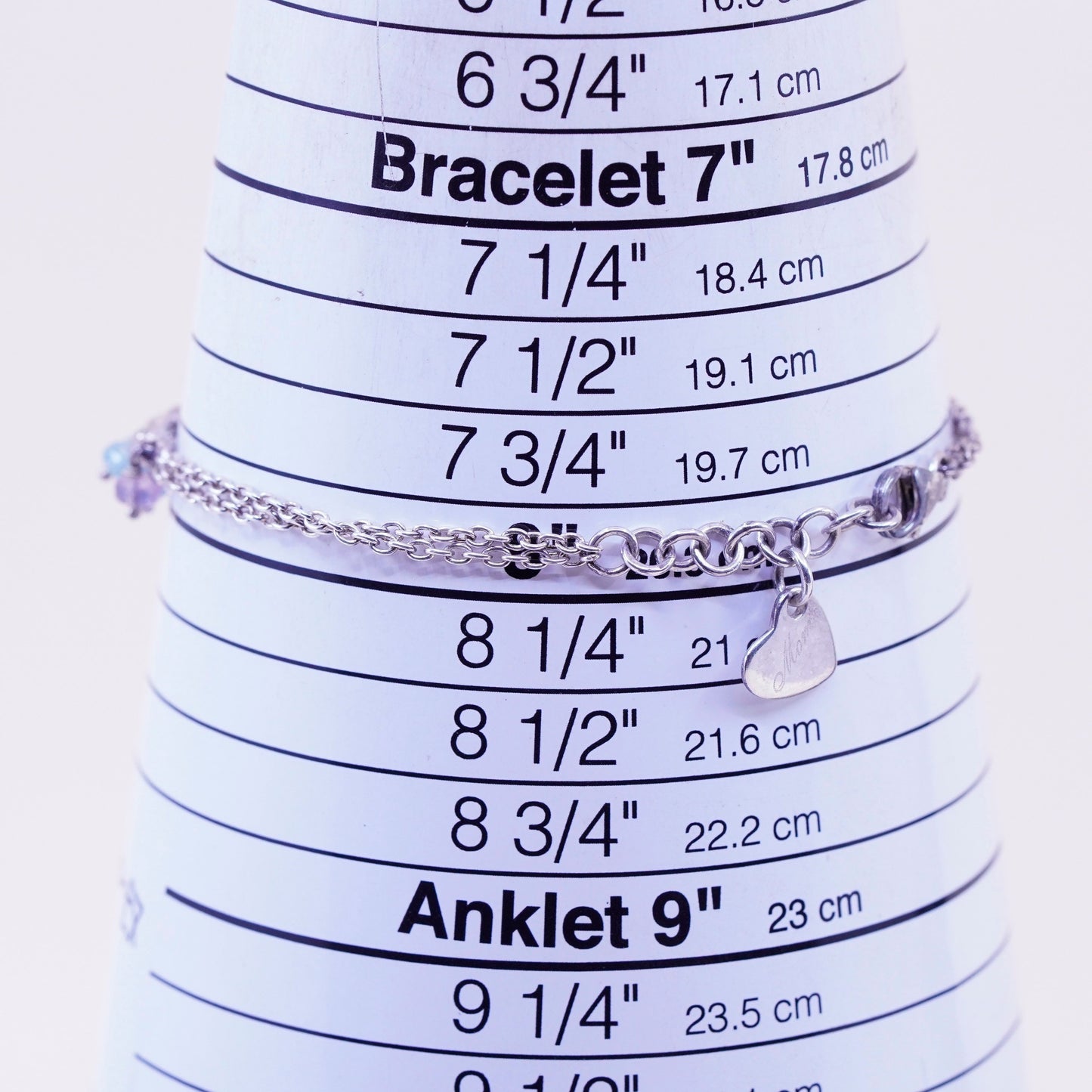 8” Vintage Sterling silver handmade bracelet, natural amethyst and topaz beads