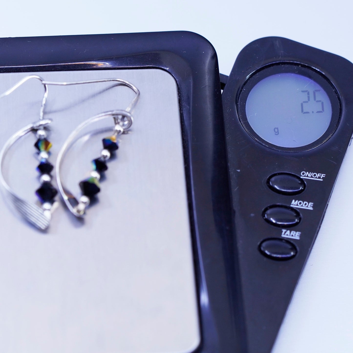 Vintage Sterling 925 silver handmade wavy earrings with crystal