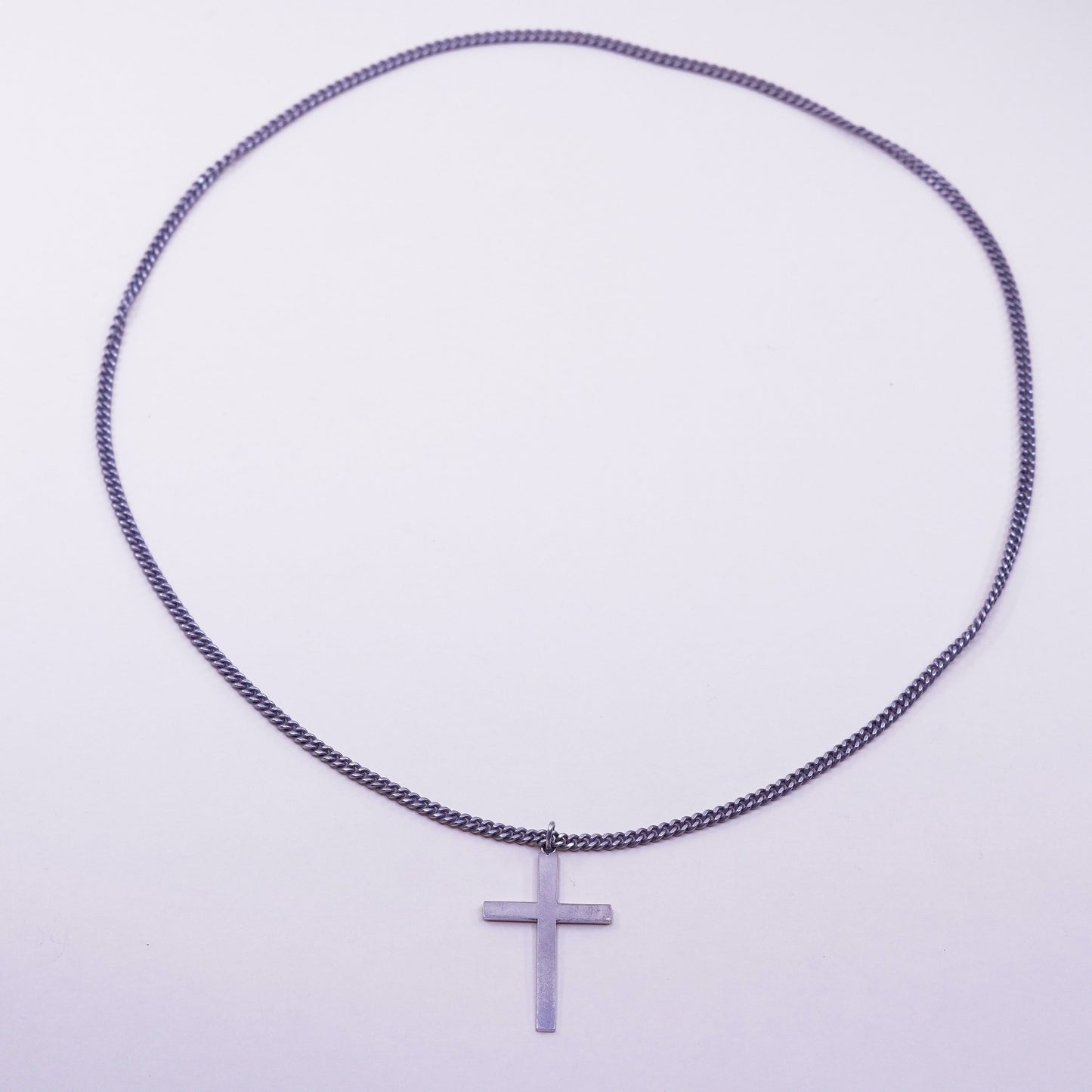 24”, 3mm, Vintage sterling 925 silver curb chain with cross pendant, necklace