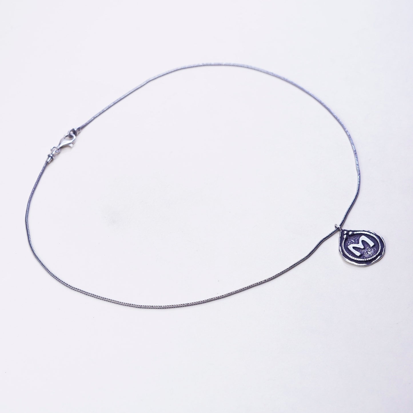 18”, Israel Shablool Didae sterling silver 925 necklace, wheat chain initial M