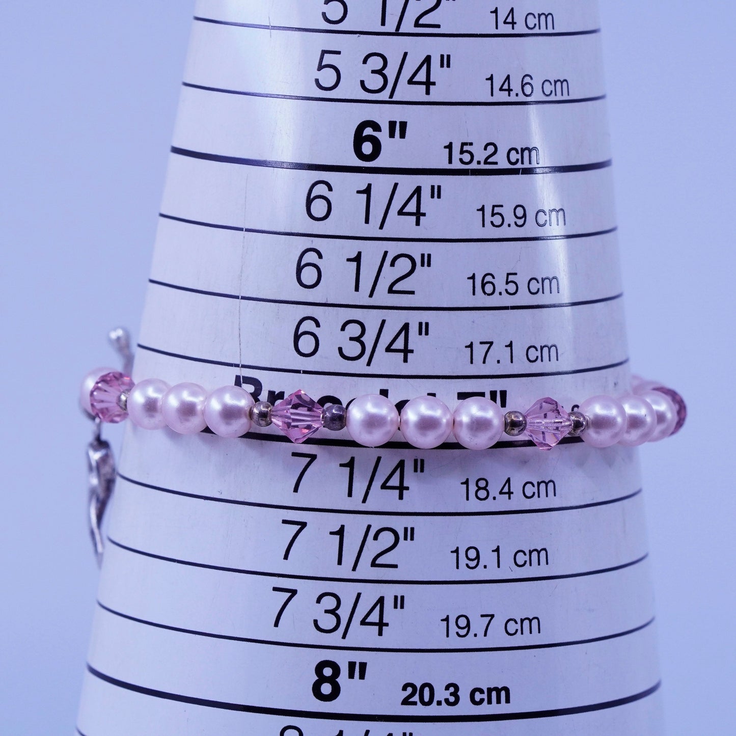 7”, Sterling 925 silver bracelet freshwater pearl breast cancer ribbon bow tie